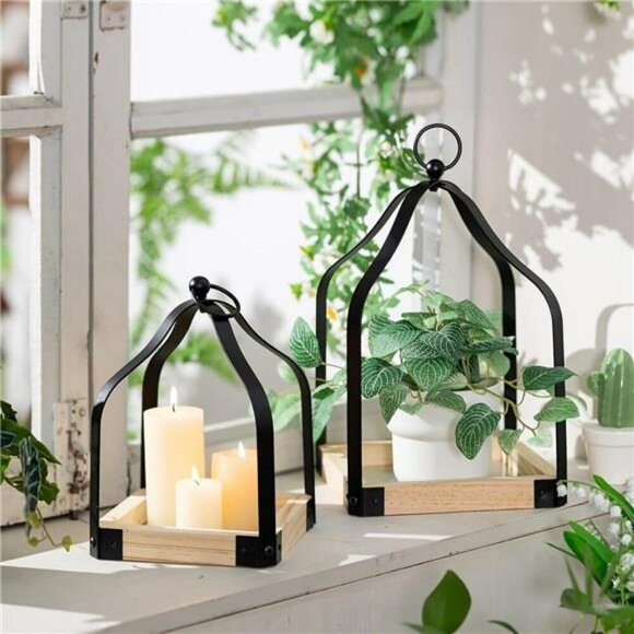 Romadedi Farmhouse Lantern Set Rustic Wood Candle Holders Home Table Decor - Picture 1 of 8